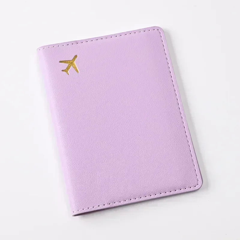 Women Men Card Passport Cover Case Flight Ticket Clip Passport Wallet PU Leather Solid Color Id Holder Passport Holder Purses