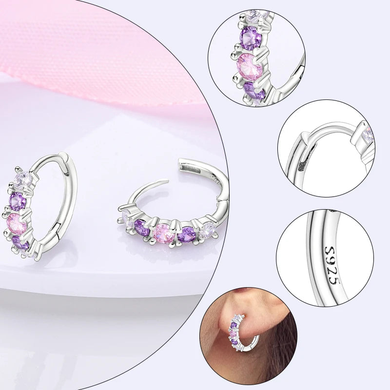 925 Sterling Silver Hypoallergenic Hoops Earrings com zircônia, jóias elegantes para mulheres e meninas, alta qualidade
