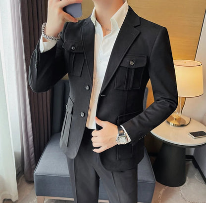 Tweed Men's Suit Jackets Single Breasted Male Blazer Gray Fashion 2024 Luxury Designer Menswear Coat Korean Style Clothes Casual