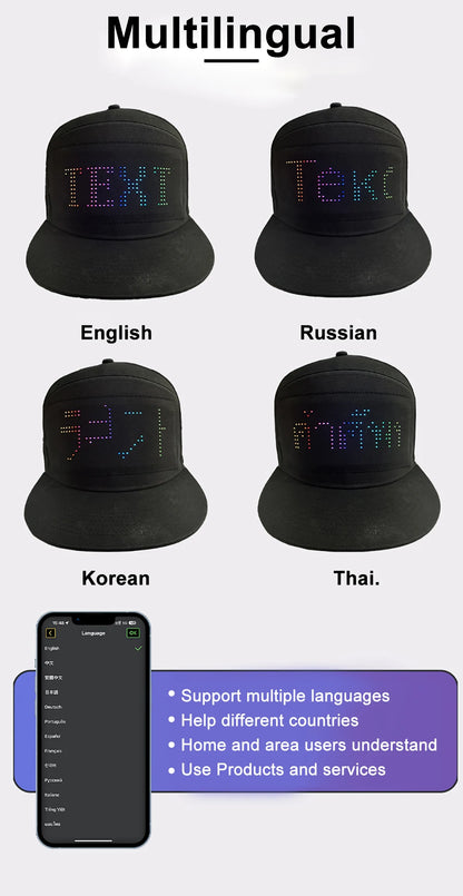 Pantalla de luz LED DIY, matriz inteligente, gorras de béisbol con Bluetooth, control por aplicación, decoración genial para fiestas de hip hop