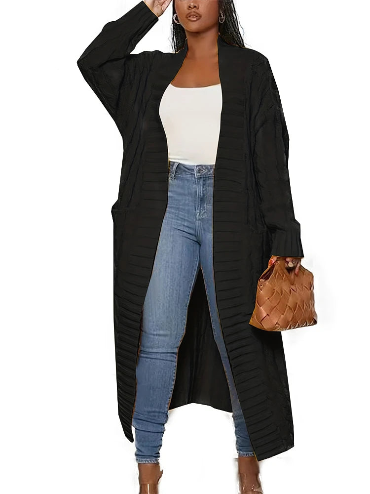 Plus Size Women's Sweater Fashion Casual Cardigan Solid Colour Knitted Sweater Cardigan with Pocket Autumn and Winter Best