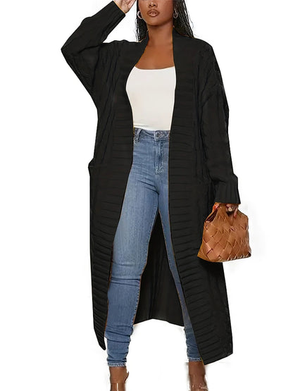 Plus Size Women's Sweater Fashion Casual Cardigan Solid Colour Knitted Sweater Cardigan with Pocket Autumn and Winter Best