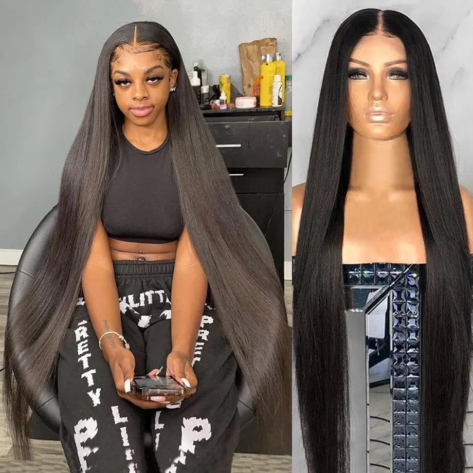 Peruca lace frontal cabelo humano liso HD 250% - densidade - longo luxo