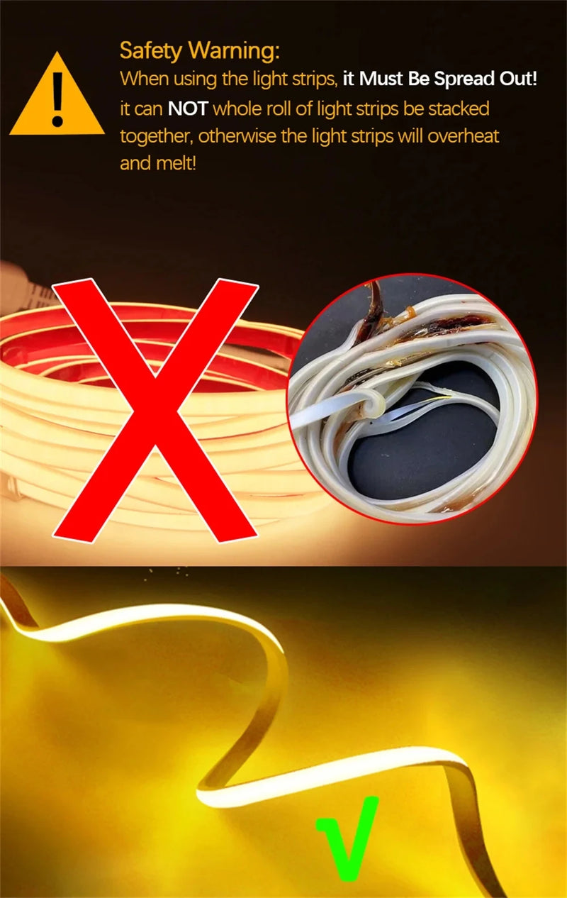 220V Led Strip with ON/OFF Switch Waterproof COB LED Strip 220V Flexible Ribbon for Room Bedroom Kitchen Outdoor Garden Lighting