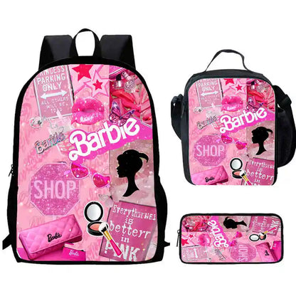 Mochila escolar infantil con diseño de Barbie y bolsas para el almuerzo y lápices para guardería, el mejor regalo para niños y niñas.