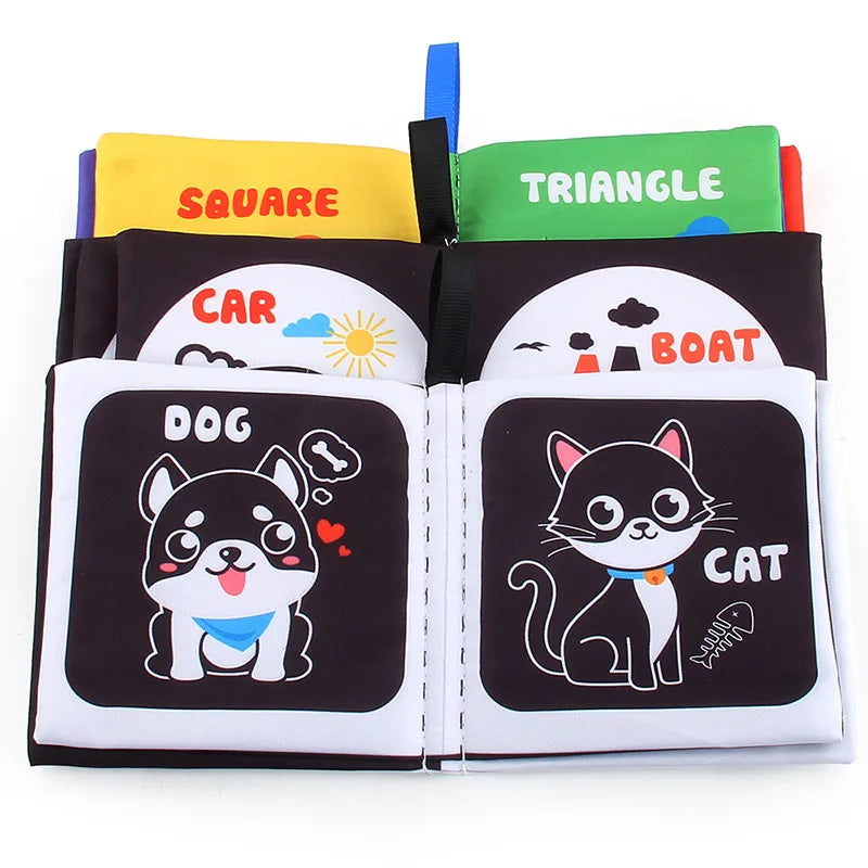 4 Pages Enlightenment Early Learning Books Children Black and White Cloth Book for Kids Montessori Educational Toys