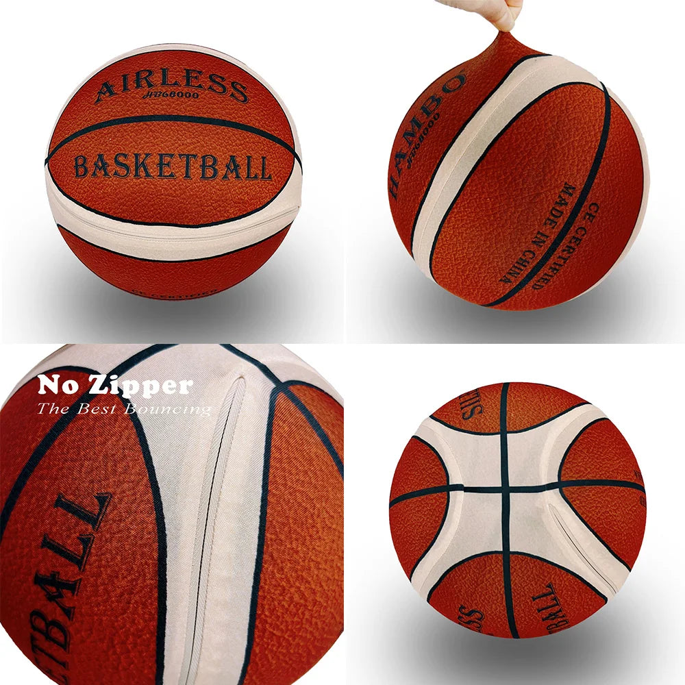 Mute Bouncing Basketball w/ Cover Men Size 7#(29.6in) Women Size 6#(28.9in) Children Indoor Silent PU Foam Ball Quietly Dribble