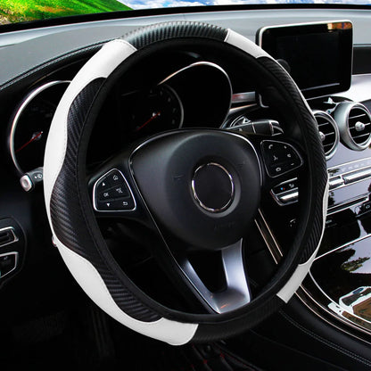 PU Carbon Fiber Leather Car Steering Wheel Cover without Inner Ring Suitable for 14.5-15 Inches of Automotive Supplies