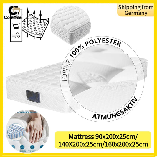 Comanlai Spring Mattress 90x200cm/140x200cm/160x200cm 25cm Height 7 Zones Cold Foam Mattress Microfiber Cover H3 Hardness