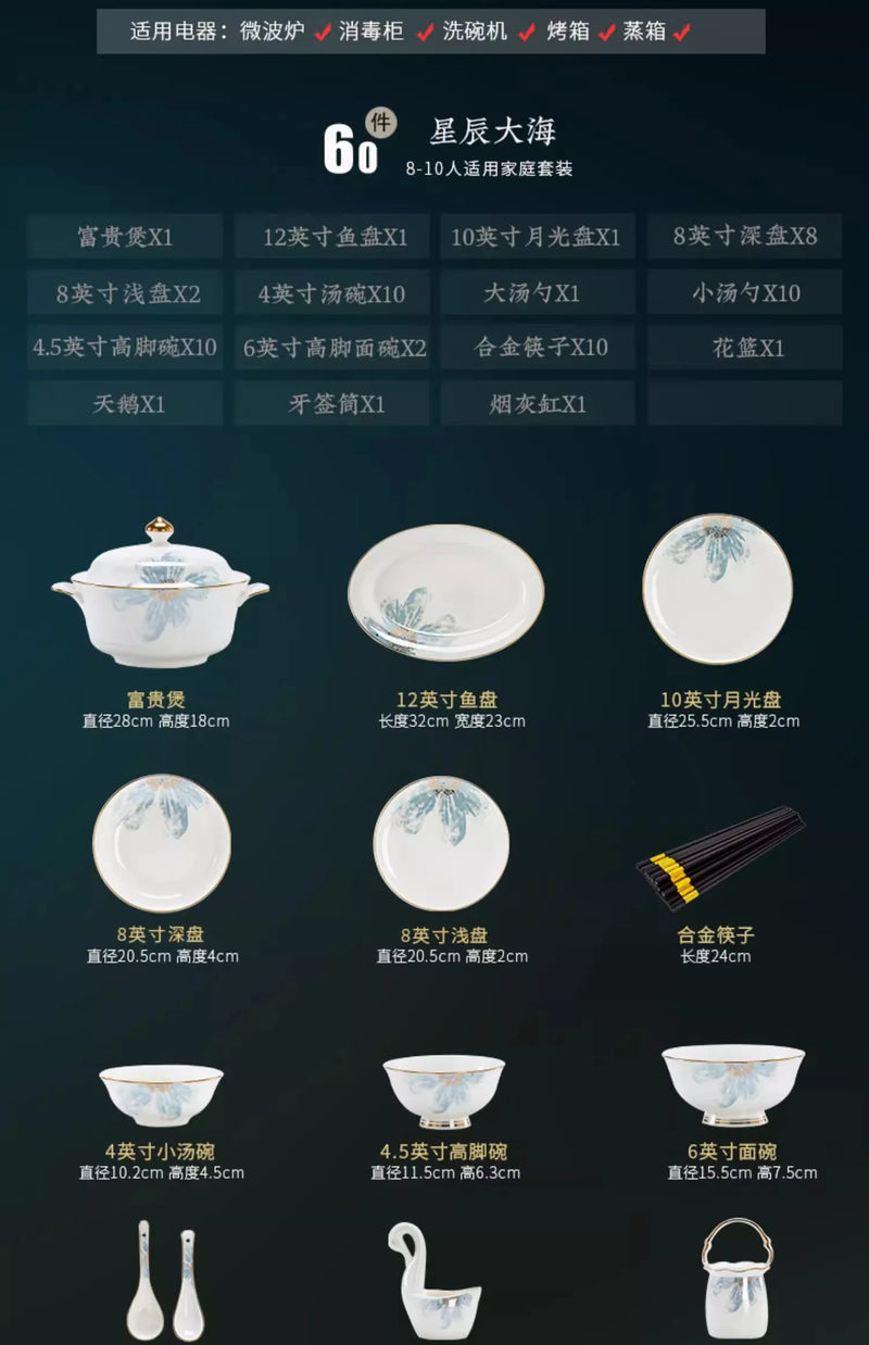 Gold Luxury Home Dinnerware Sets Gift Wedding Guests Party Kitchen Tableware Ceramic Christmas Vaisselle Cuisine Dinner Sets