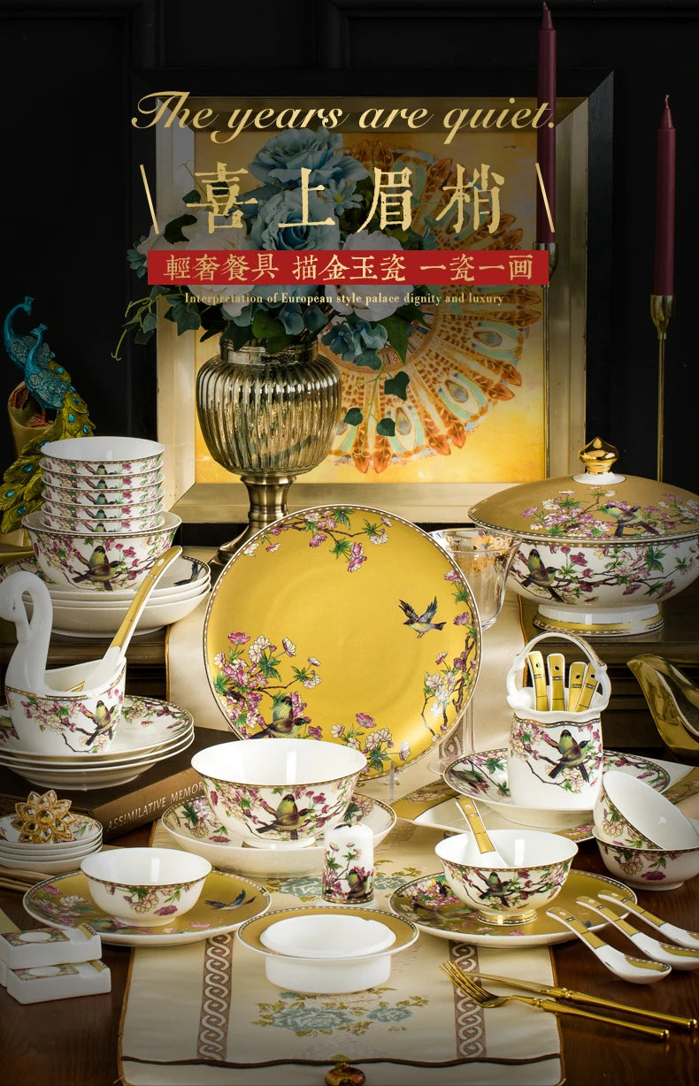 Fine Bone China Plates Dinner Sets Ceramics Luxury Breakfast Dinnerware Gift Women Vajillas Completa Ceramica Luxury Tableware