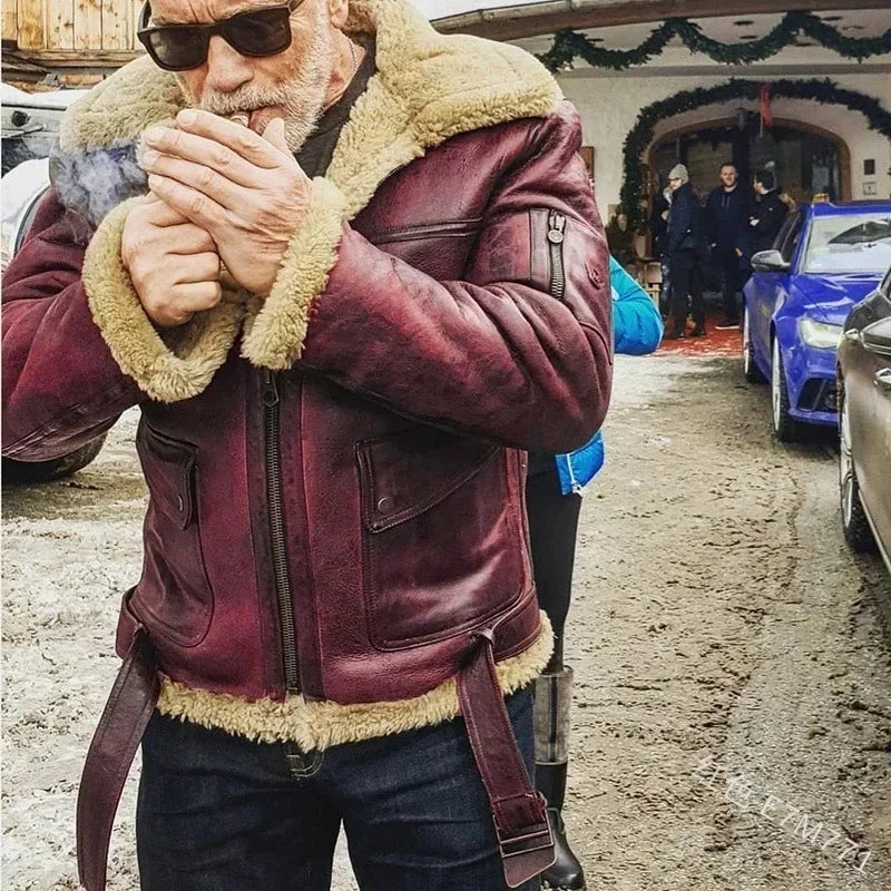 Men Autumn Jacket Bomber Biker Zipper Motorcycle Faux Fur Coat Male Fleece Pilot Vintage Faux Leather Velvet Jacket Winter