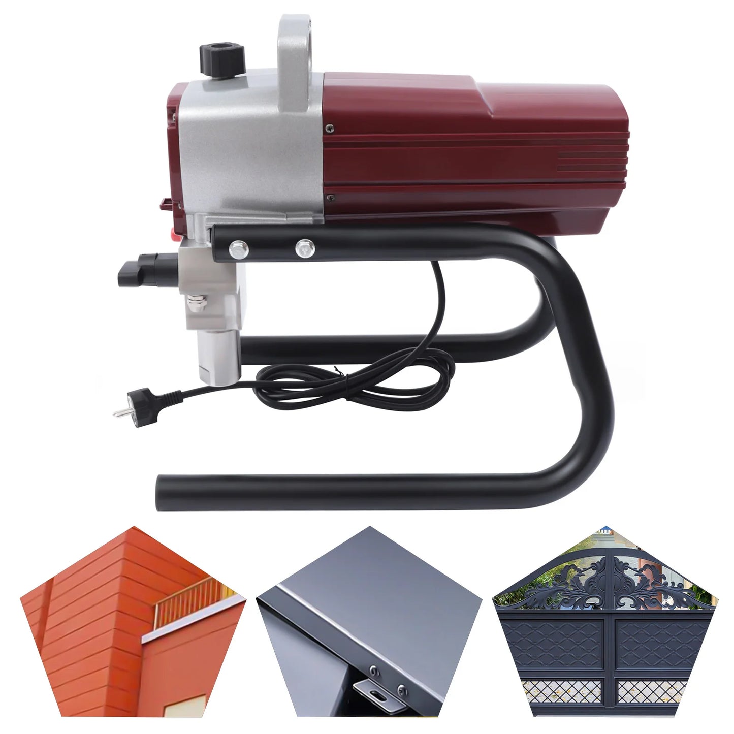 Kit de pistola pulverizadora de tinta elétrica sem ar, 1800w, pressão de pulverização ajustável com tubo para parede, teto, madeira, pintura de metal
