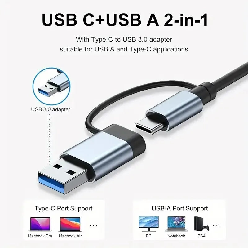 8 In 2 USB HUB With Splitter Card Reader, USB C Port, USB 3.0 / 2.0, SD/TF Splitter Card Reader, Docking Station
