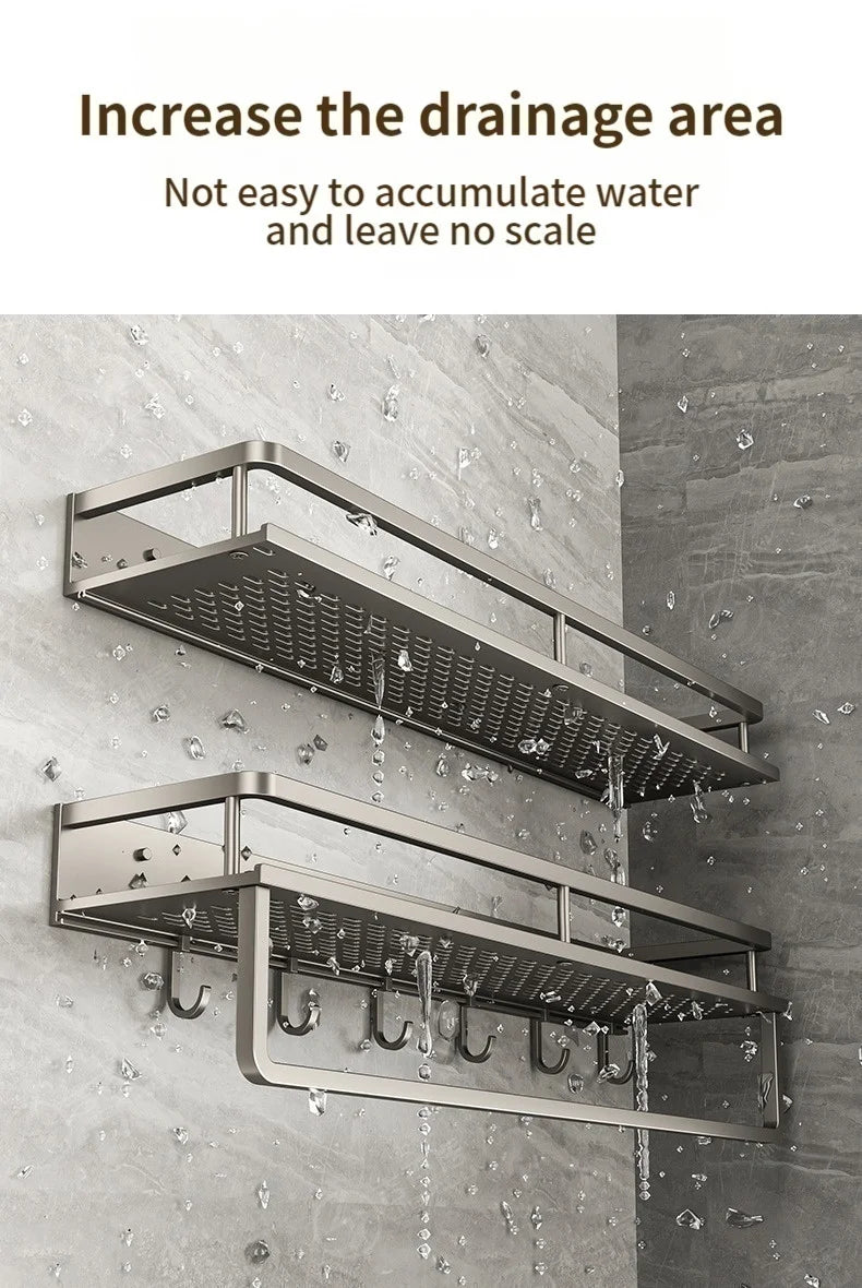 Aluminum Kitchen Shelf Wall Mounted Spice Organizer Rust and Moisture Resistant Bathroom Toiletries Storage Racks