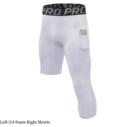 3/4 One Leg Compression Tights for Basketball Leg Sleeve Capri Athletic Base Layer Underwear for Gym Running