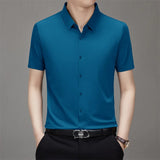 Men's Business Casual Solid Color Short Sleeve Shirt Summer Fashion No Ironing Comfortable Versatile Top for Men