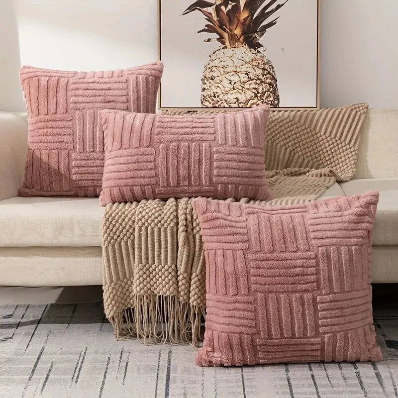 1pc Boho Faux Fur Plush Throw Pillow Covers, Cream White, Luxury SoftFluffy Decorative Cushion Cover Pillowcase for Sofa, Couch