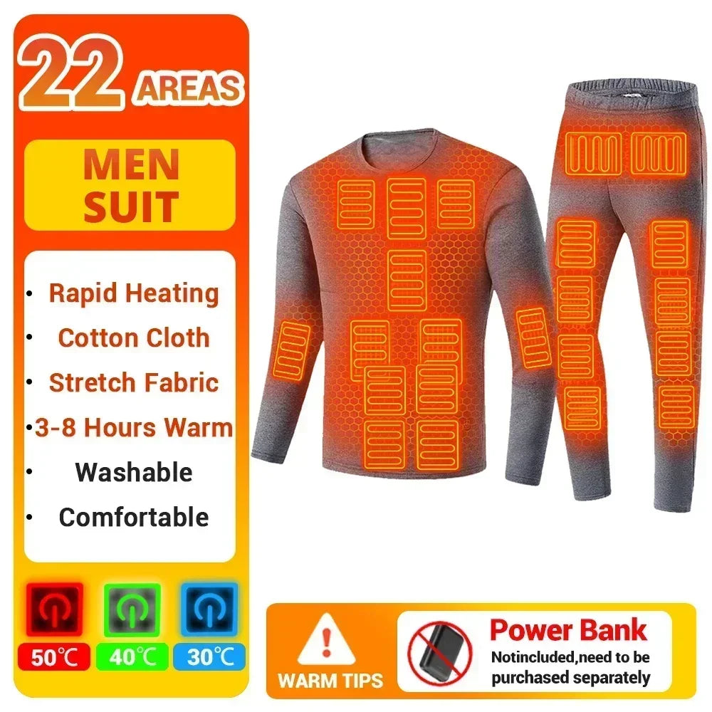 Winter Thermal Heated Jacket Men Vest Heated Underwear Men's Ski Suit USB Electric Heating Clothing Fleece Thermal Long Johns