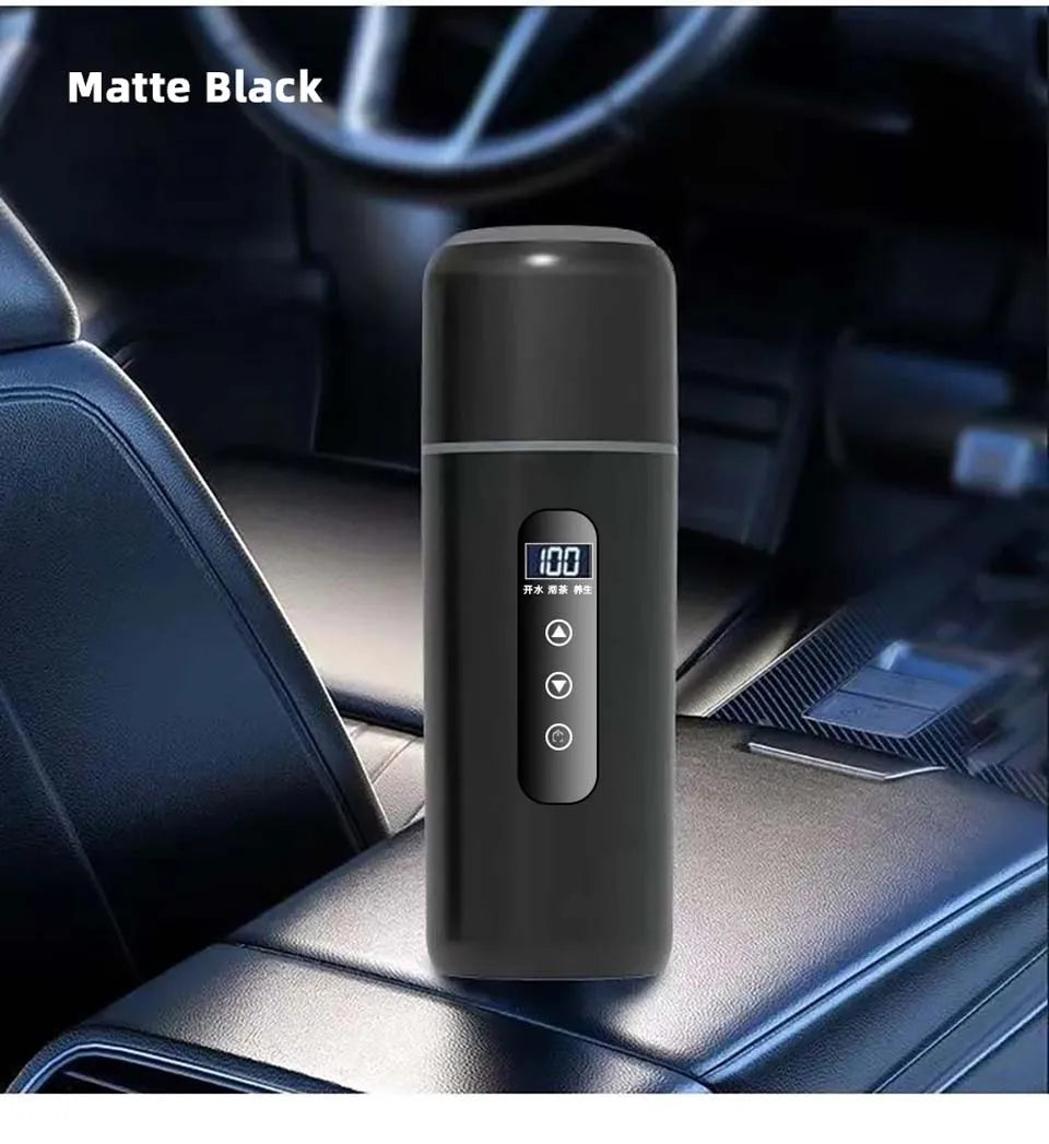 Hervidor eléctrico portátil para coche, 12 V, 24 V, 500 ml, para viaje, con aislamiento inteligente de acero inoxidable y pantalla OLED