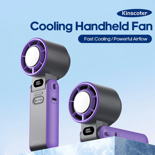 KINSCOTER Portable Air Cooling Turbo Fan 3600mAh 100 Wind Speeds Adjustable Outdoor Foldable Student Handheld Fan with Lanyard