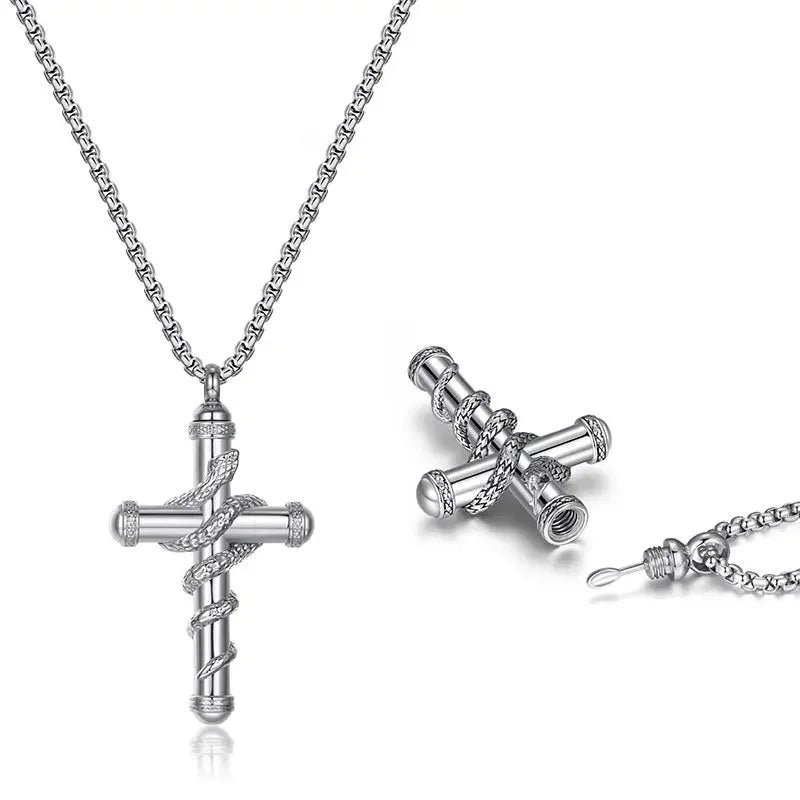 2024 New Luxurious Spoon Necklace Retro Snake Around Cross Stainless Steel Hollow Pendant Fashion Jewelry for Woman Man