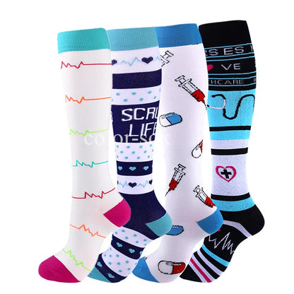 4 Pairs/Pack Compression Socks High Sports Socks for Women Men Running Hiking Edema Diabetes Varicose Veins Socks 20-30mmHg