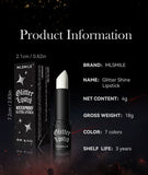7Colors Glitter Lipstick Waterproof Long Lasting Diamond Pearlescent Metallic Lipstick Black Lipgloss Women Lips Makeup Cosmetic