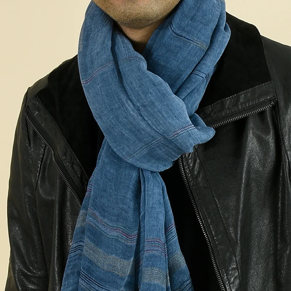 Bufanda de moda para hombre, de algodón y lino, con hilo teñido a rayas, con borlas, chal largo, accesorios para otoño e invierno.