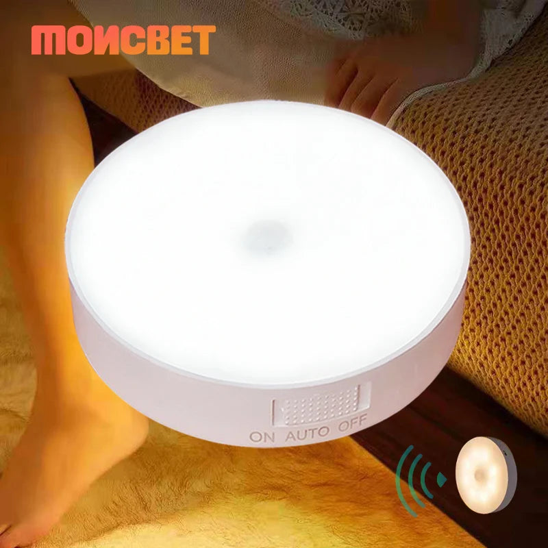 Luz Noturna LED com Sensor de Movimento e Recarregável via USB – Ideal para Cozinha, Quarto, Escadas, Corredor, Armário e Guarda-Roupa