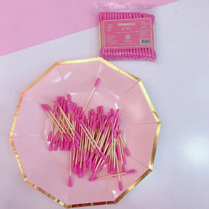 100PCS Disposable Cotton Swab Cute Pink Double Head Cotton Stick Makeup Remover Bat for Beauty Cosmetics Ear Cleaning Swabs