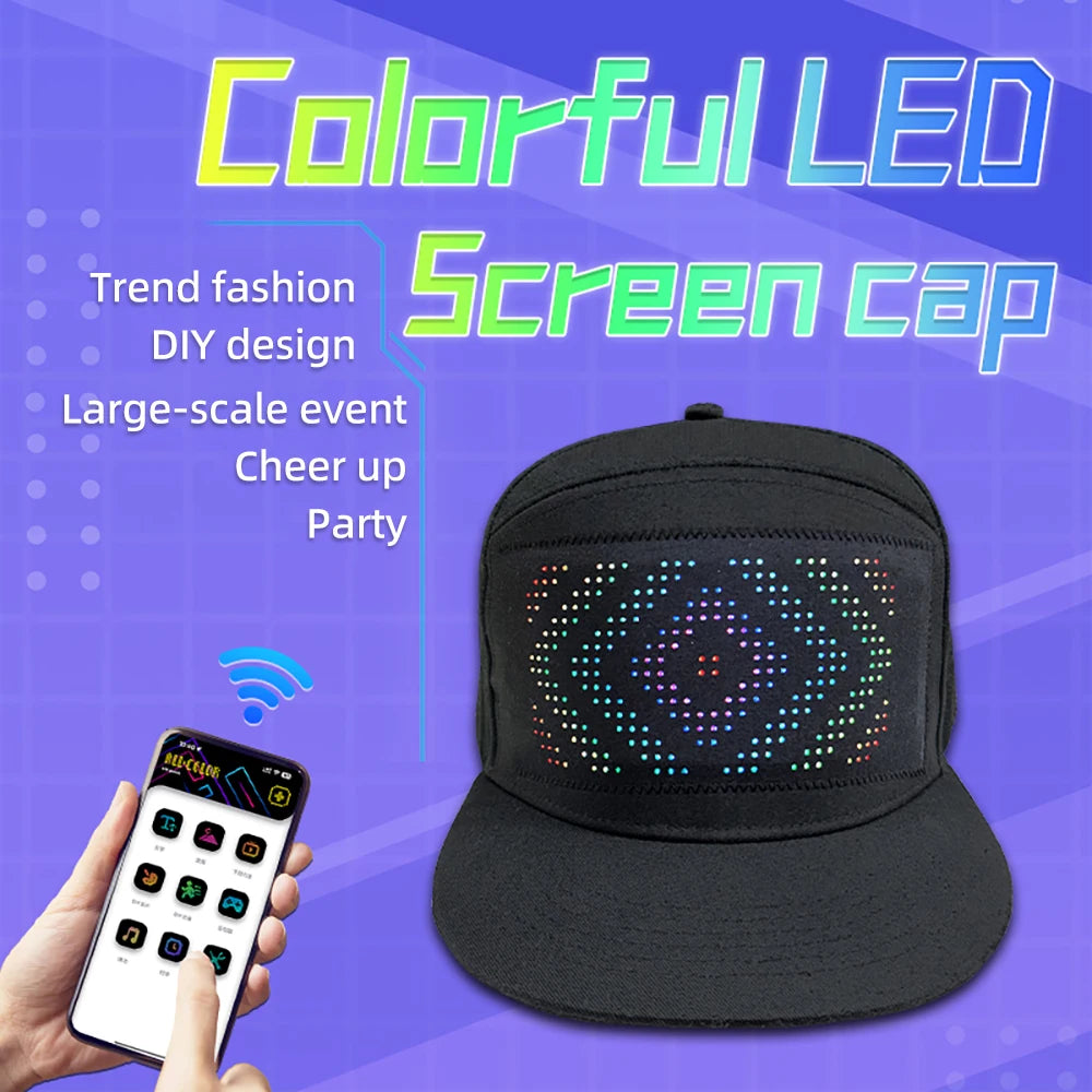 Pantalla de luz LED DIY, matriz inteligente, gorras de béisbol con Bluetooth, control por aplicación, decoración genial para fiestas de hip hop