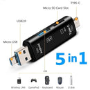 5 In 1 Multifunction USB 2.0 Type C/Usb/Micro Usb /TF/SD Memory Card Reader OTG USB Reader Card Adapter Mobile Phone Accessories