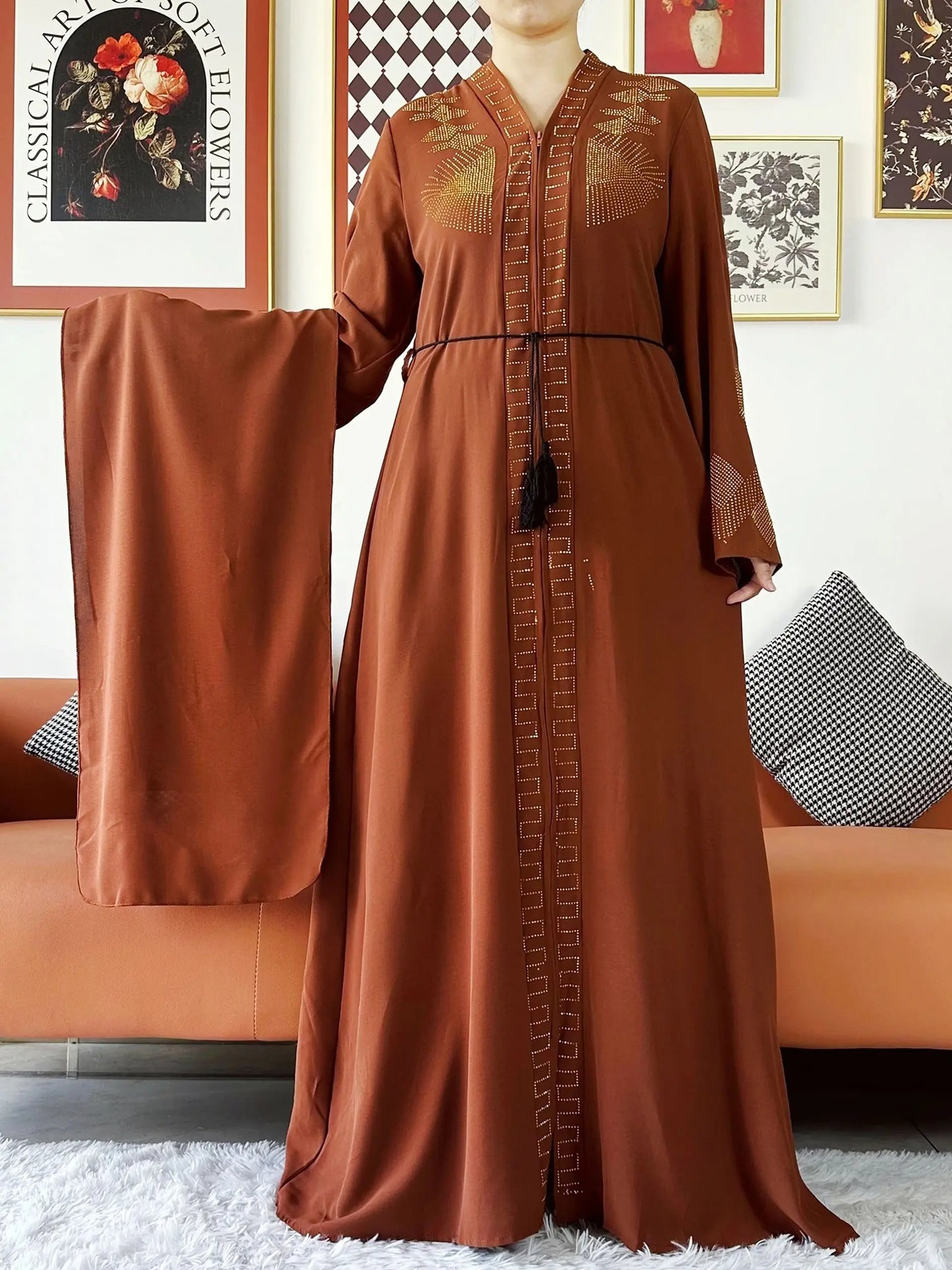 Vestido elegante de gasa para mujer, abaya abierta con cremallera, ropa musulmana, cárdigan islámico, abaya, nuevo