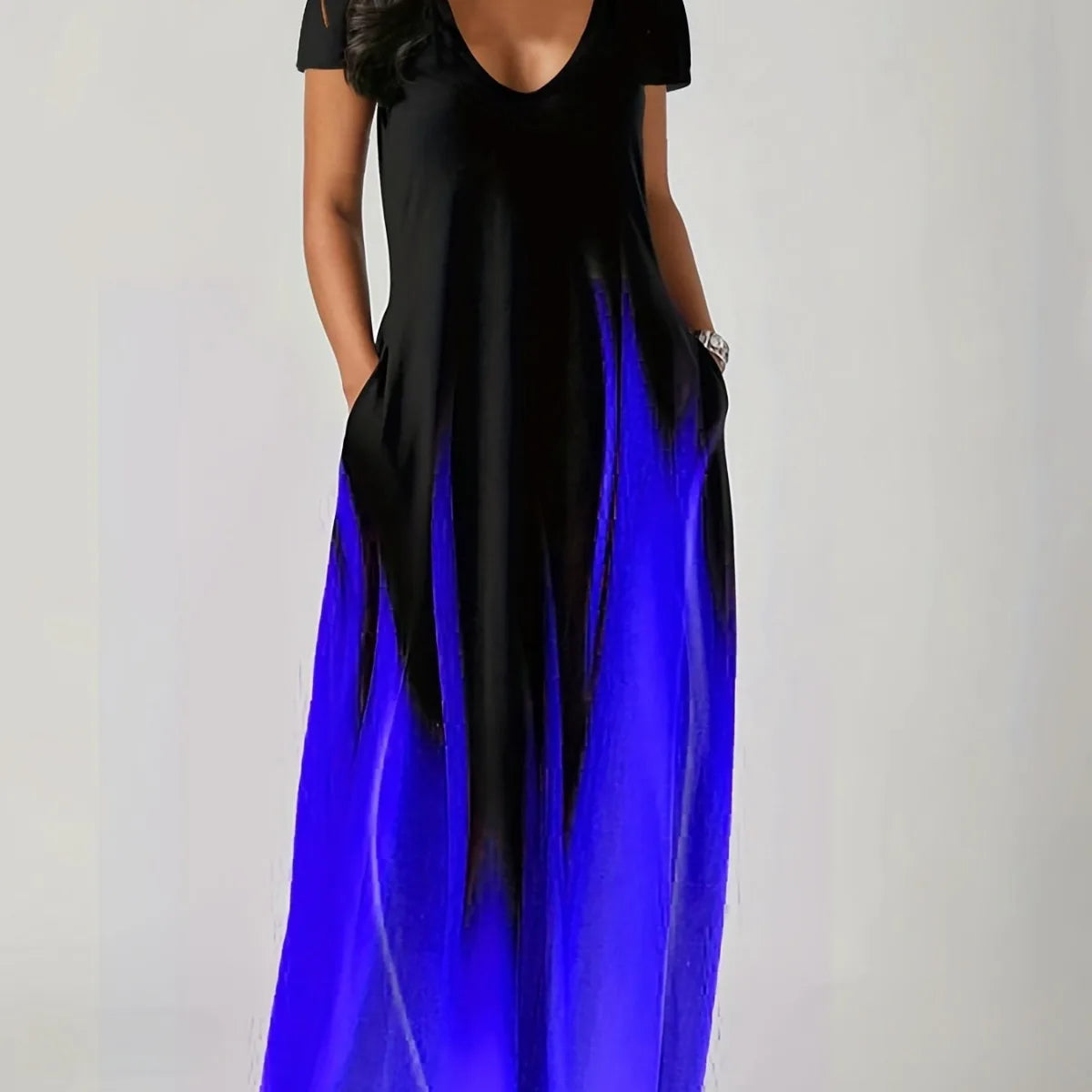 Feminino 1xl-5xl plus size novo verão solto impressão casual sexy vestido feminino bolso vestido longo mostra charme pessoal