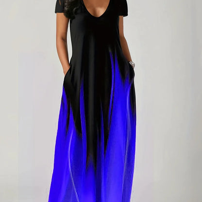 Feminino 1xl-5xl plus size novo verão solto impressão casual sexy vestido feminino bolso vestido longo mostra charme pessoal