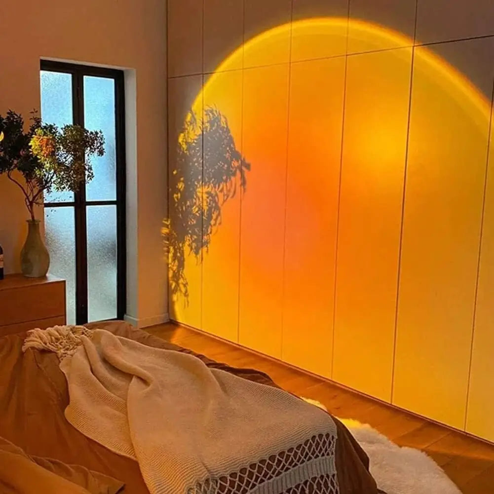 Luminária de Projeção de Pôr do Sol, Lâmpada de Atmosfera USB para Decoração, Rotativa em Vários Ângulos, Ideal para Sala de Estar e Quarto