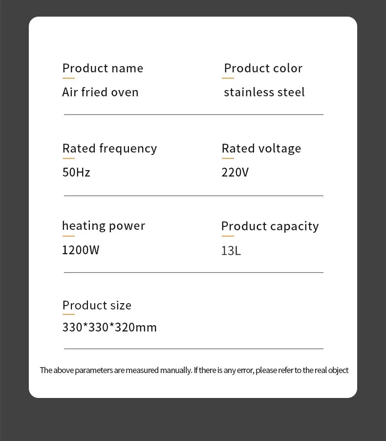 Smart Air Fryer Oven, 26L/13L Large Capacity Electric Air Fryer, Visible Window, Household Kitchen Deep Fryer without Oil, EU 220V