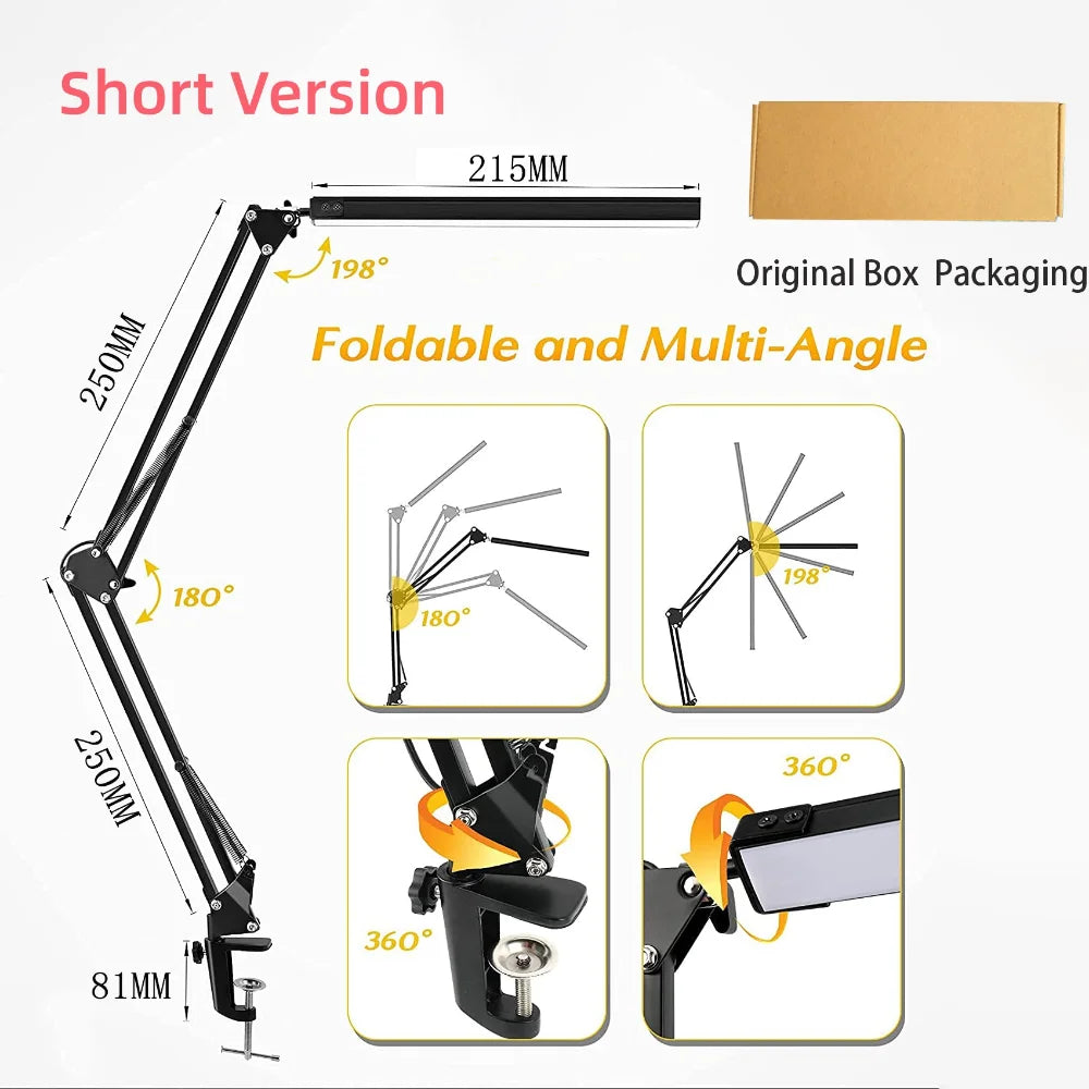 LED Desk Lamp with Clamp 10W Swing Arm Desk Lamp Eye-Caring Dimmable Desk Light with 10 Brightness Level, 3 Lighting Modes