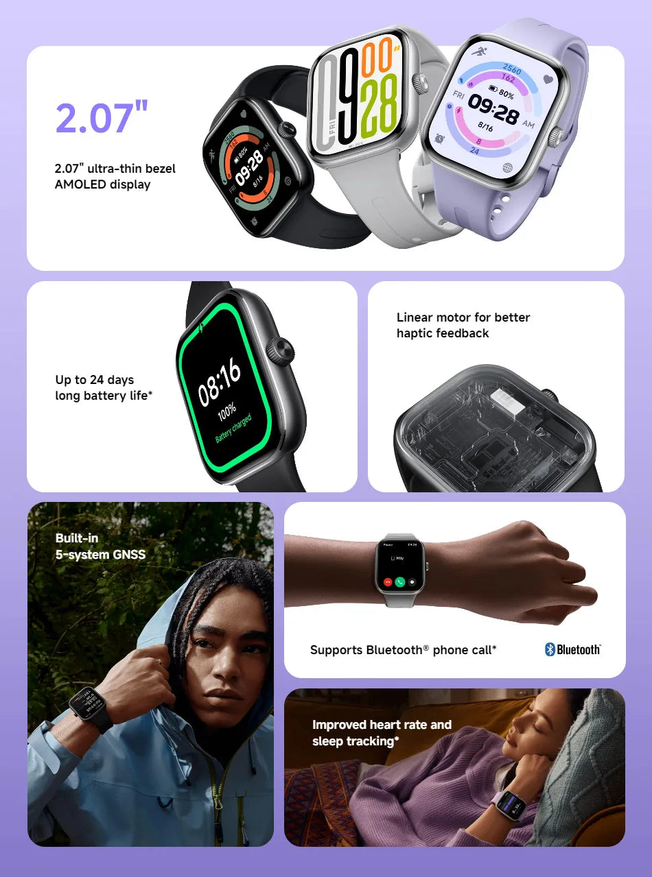 Global Version Xiaomi Redmi Watch 5 2.07 "60Hz AMOLED Screen Built-in GNSS Bluetooth Call 150 + Sports Modes 24 Days Battery Life