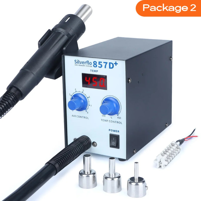 Silverflo 857D+ Soldering Station 600W  Hot Air Rework Welding Station Heat Gun With Twin-Turbo Blower for BGA SMD SOIC Repair