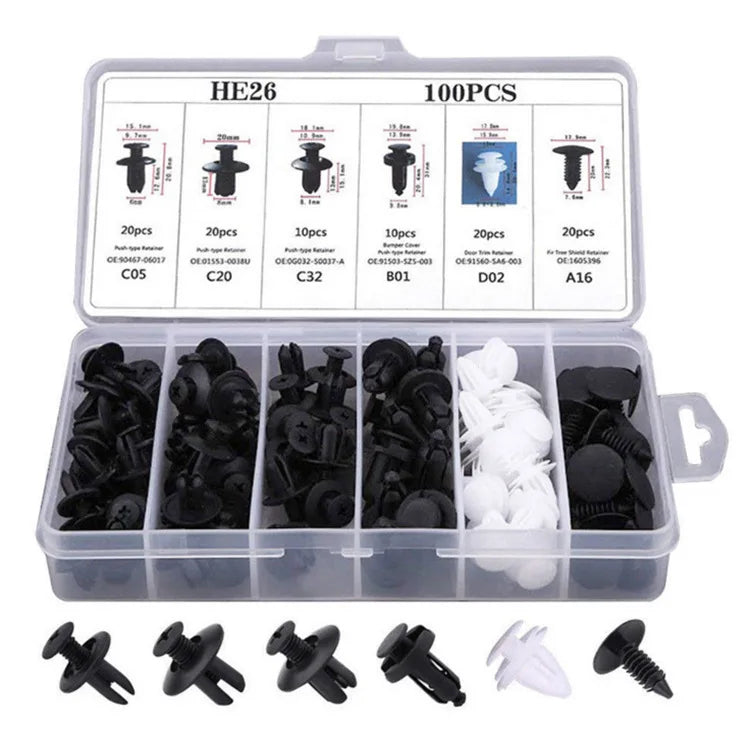 Kit de 100 clips de sujeción para coche, remaches para guardabarros, pasadores de retención para carrocería, remaches para parachoques, paneles de puerta, clips de retención para coche.