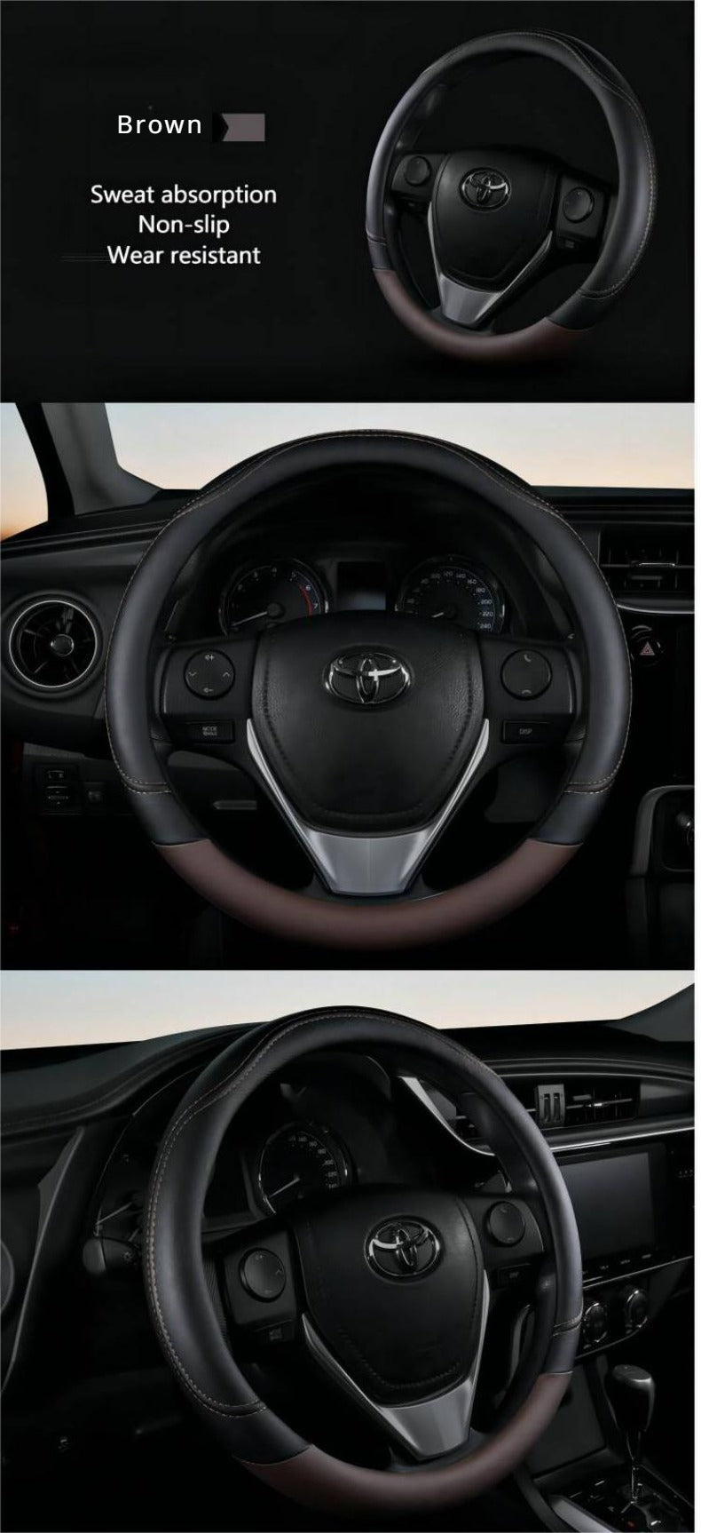 PU Leather Contrast Colour Car Steering Wheel Cover  Sweat Absorbent, Wear Resistant and Non-slip, Universal in All Seasons