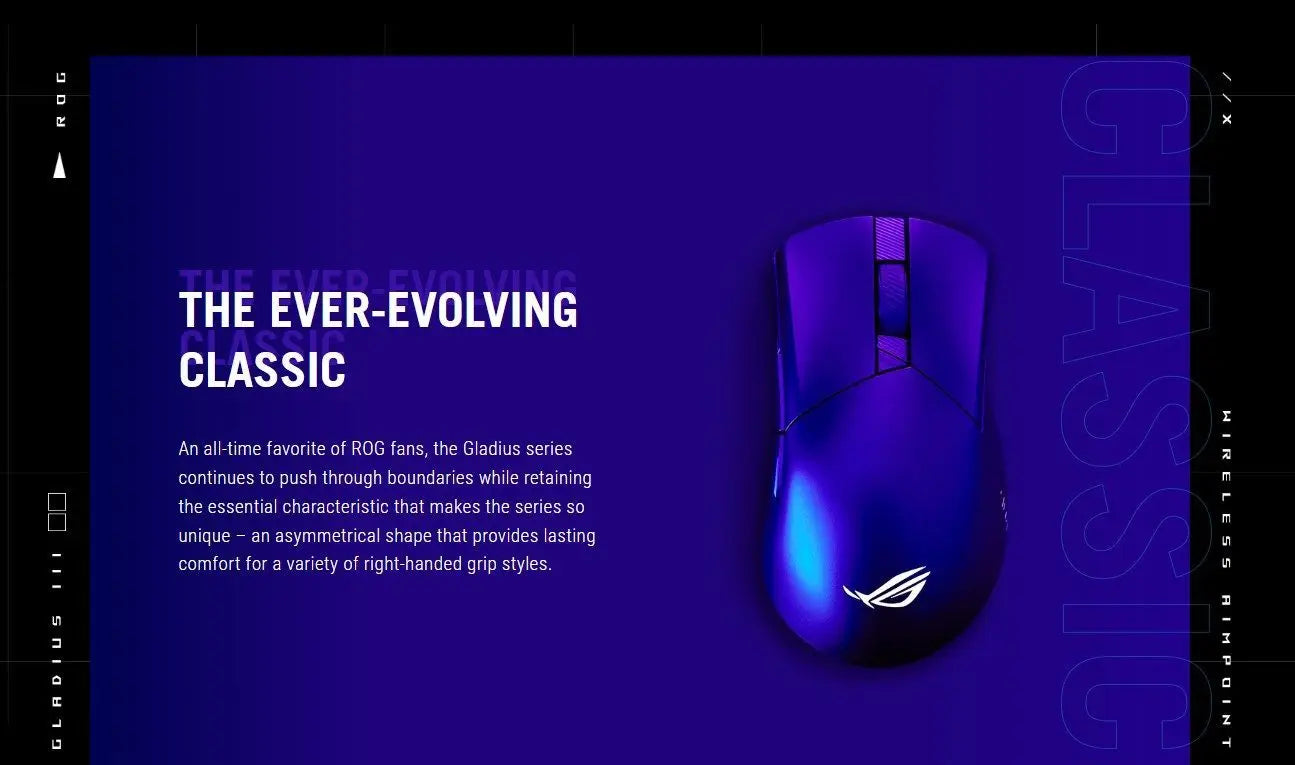 Asus ROG Gladius III Wireless AimPoint Lightweight RGB Gaming Mouse 36000DPI ROG AimPoint Optical Sensor Tri-Mode Connectivity