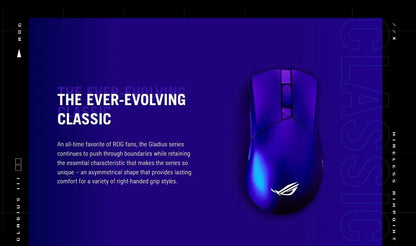 Asus ROG Gladius III Wireless AimPoint Lightweight RGB Gaming Mouse 36000DPI ROG AimPoint Optical Sensor Tri-Mode Connectivity