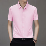 Men's Business Casual Solid Color Short Sleeve Shirt Summer Fashion No Ironing Comfortable Versatile Top for Men