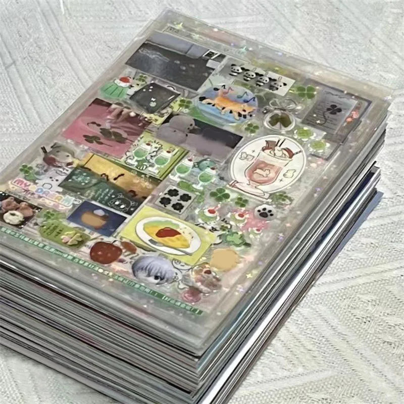 6pcs Glitter Stickers Y2K DIY Toploader Scrapbooking Journal Decor Stickers for Phone Kawaii Transparent PET Stickers Gift