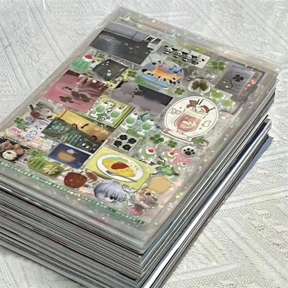 6pcs Glitter Stickers Y2K DIY Toploader Scrapbooking Journal Decor Stickers for Phone Kawaii Transparent PET Stickers Gift