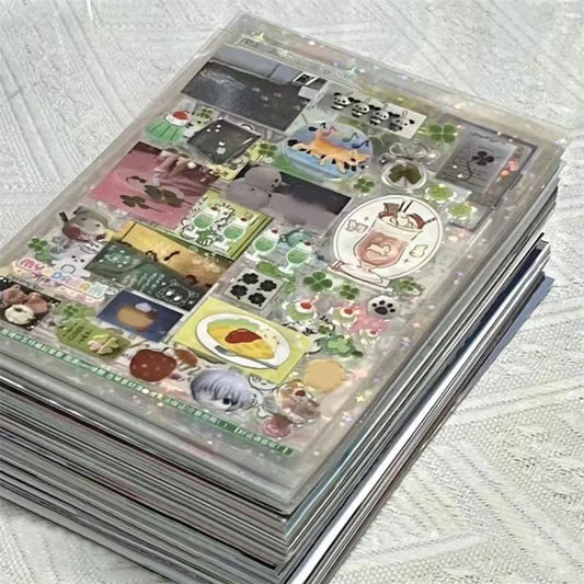 6pcs Glitter Stickers Y2K DIY Toploader Scrapbooking Journal Decor Stickers for Phone Kawaii Transparent PET Stickers Gift
