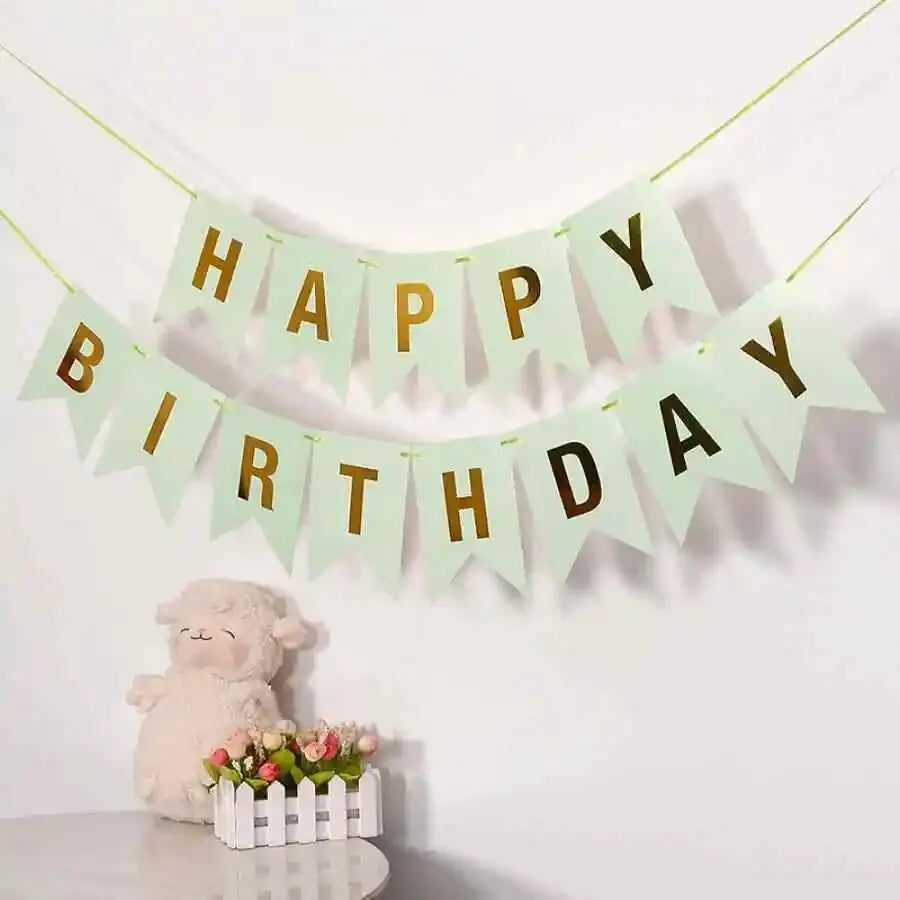 Happy Birthday in English Gold Plated Swallowtail Flag Decoration Banner Party Supplies